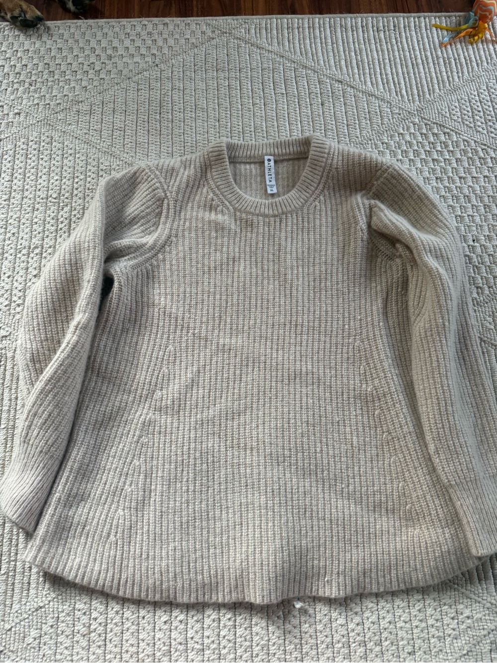 Athleta Ribbed Crewneck Sweater in Light Beige
